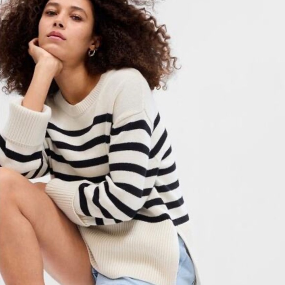 GAP 100% Cotton Chunky Knit Boxy Oversize Pullover Sweater Split Hem Sz L - Picture 3 of 11